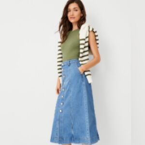 Ann Taylor AT weekend button front maxi denim skirt
